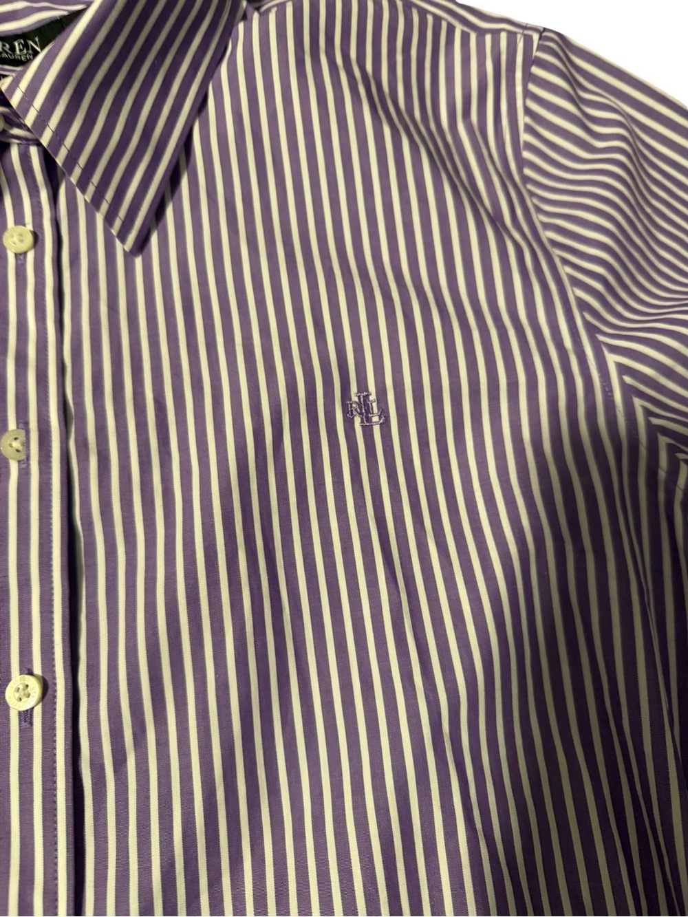 Lauren Ralph Lauren Women's XL/TG Purple/White Striped Cotton Button-Up Shirt - Picture 6 of 7